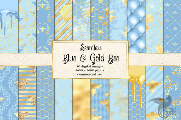 Blue and Gold Bee Digital Paper