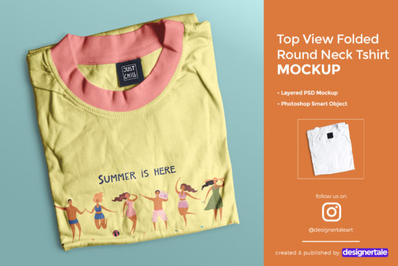 Folded Round Neck T-shirt Mockup