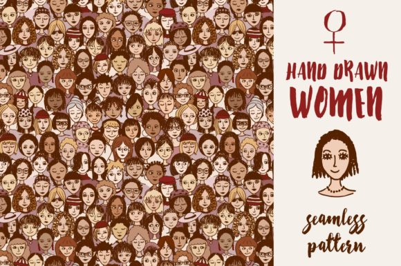 Happy Women Seamless Hand Drawn Pattern
