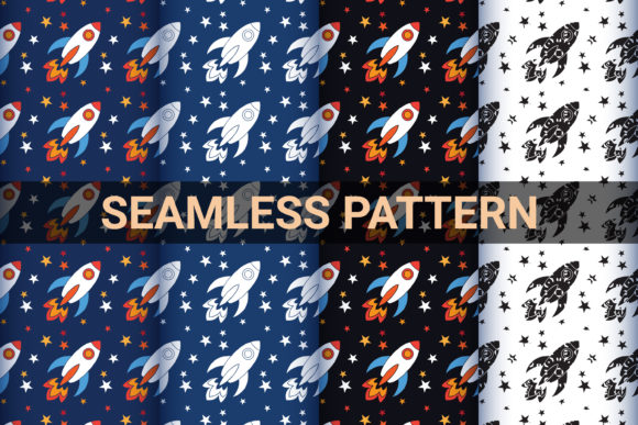 Space Rocket and Star Seamless Pattern
